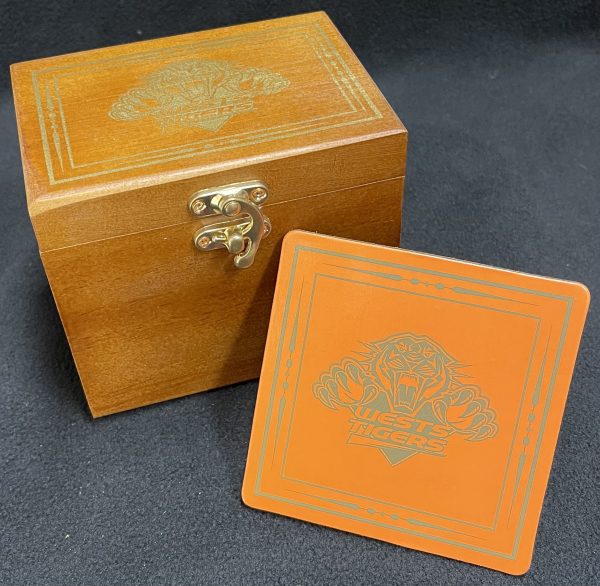 NRL Licensed Tigers Coasters in Wooden Box
