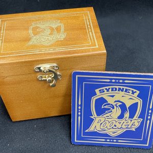 NRL Licensed Roosters Coasters in Wooden Box