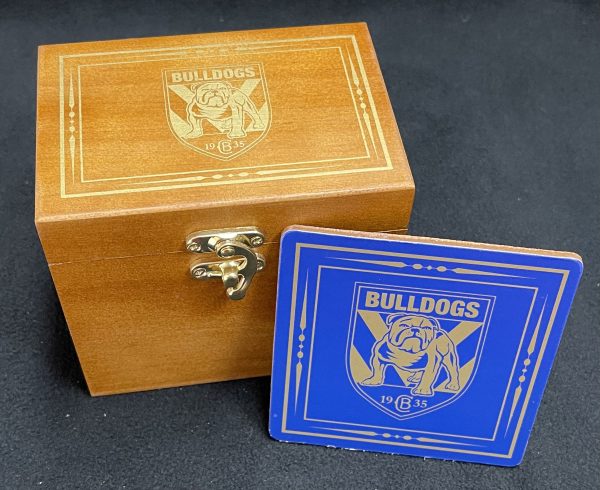 NRL Licensed Bulldogs Coasters in Wooden Box